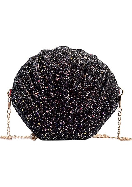 Kabuk Şekli Moda Payetli Tek Omuz Crossbody Çanta (Black) (Yurt Dışından)