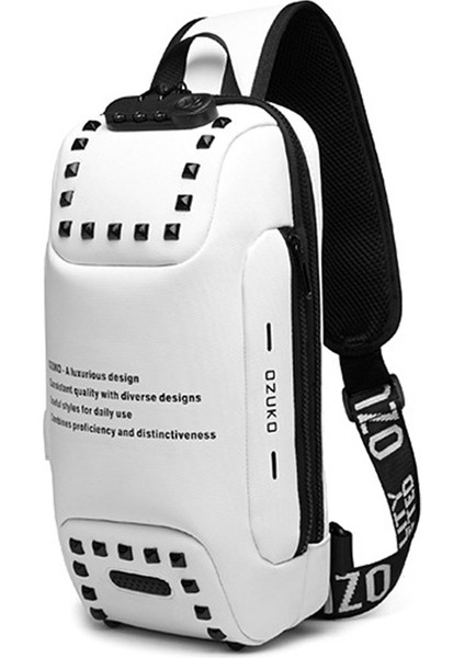 Ozuko 9283 Men Outdoor Anti-Theft Chest Bag (Black+White) (Yurt Dışından)