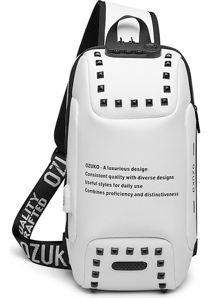 Ozuko 9283 Men Outdoor Anti-Theft Chest Bag (Black+White) (Yurt Dışından)