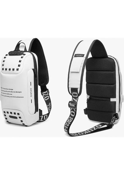 Ozuko 9283 Men Outdoor Anti-Theft Chest Bag (Black+White) (Yurt Dışından)