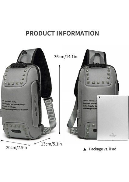 Ozuko 9283 Men Outdoor Anti-Theft Chest Bag (Black+White) (Yurt Dışından)