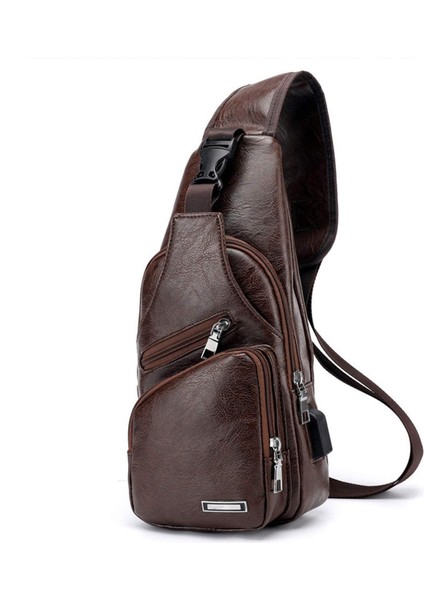 Su Geçirmez Pu Tek Omuz Erkekler Göğüs Çantası (Dark Brown) (Yurt Dışından)