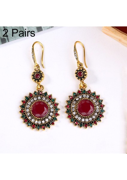 2 Pairs Ethnic Sun Flower Style Rhinestone Earrings (Style2) (Yurt Dışından)