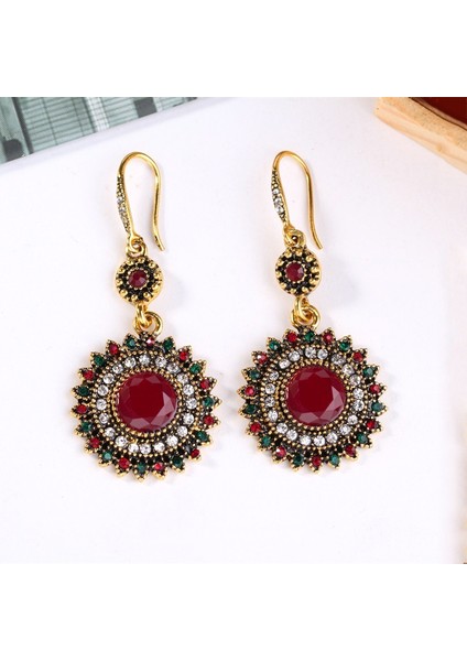 2 Pairs Ethnic Sun Flower Style Rhinestone Earrings (Style2) (Yurt Dışından) modelleri