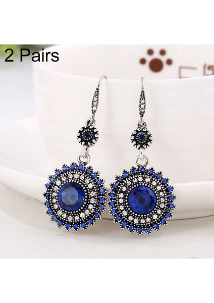 2 Pairs Ethnic Sun Flower Style Rhinestone Earrings (Style4) (Yurt Dışından)