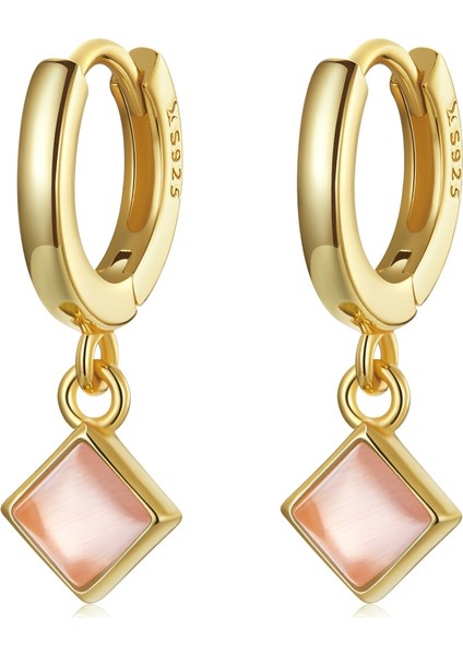 Kare Zirkon Kadın Küpe (Pink) (Yurt Dışından)