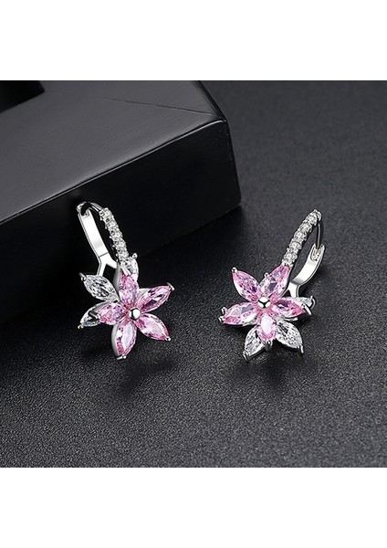 Çiçek Şekli Uygun Bakır Kübik Zirkonya Küpe (Pink) (Yurt Dışından)