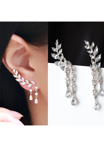 Kadın Püskül Kanat Tarzı Bırak Küpe Moda Kübik Takı (Silver Color) (Yurt Dışından)