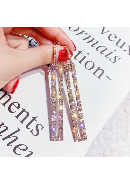 Rectangle Rhinestone Earring (Silver) (Yurt Dışından) fiyatları