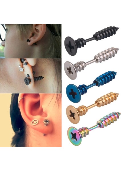 5 Adet Kişilik Titanyum Çik Vida Saplama Küpe (Silver) (Yurt Dışından) fiyatları