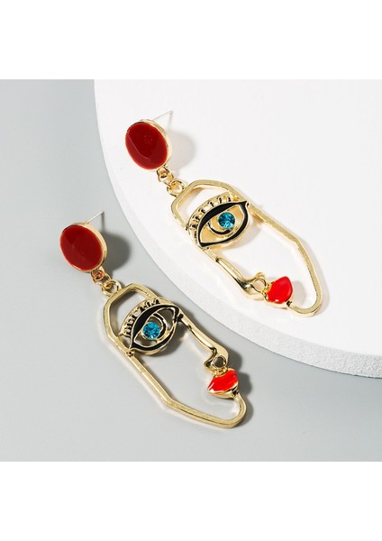 2 Çift Kişilik Asimetrik Yüz Kırmızı Dudaklar Küpe (Red) (Yurt Dışından)