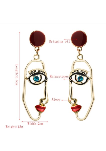 2 Çift Kişilik Asimetrik Yüz Kırmızı Dudaklar Küpe (Red) (Yurt Dışından)