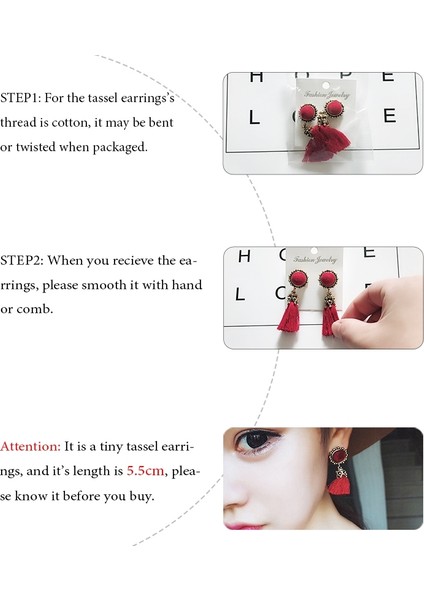 Women Fashion Vintage Vvet Ball Fringed Drop Earring (Pink) (Yurt Dışından) modelleri