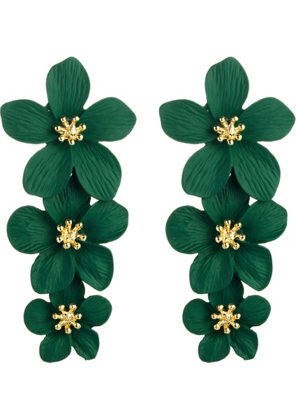 2 Pairs Çok Katmanlı Çiçek Küpe (Dark Green) (Yurt Dışından)