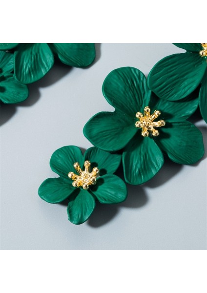 2 Pairs Çok Katmanlı Çiçek Küpe (Dark Green) (Yurt Dışından) modelleri