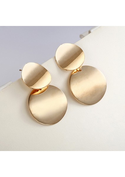 Benzersiz Metal Damla Yuvarlak Bildirimi Küpe (Gold) (Yurt Dışından)