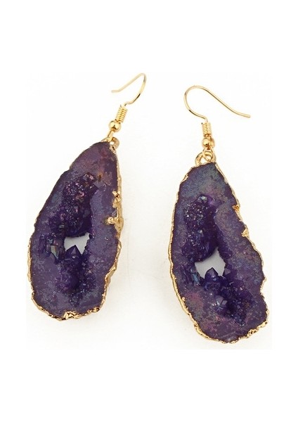 3 Pairs Chic Stone Hollow Reçine Küpe Büyük Bırak Küpe (Purple) (Yurt Dışından)