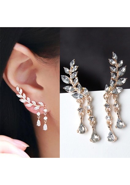 Kadın Püskül Kanat Tarzı Bırak Küpe Moda Kübik Takı (Golden Color) (Yurt Dışından)