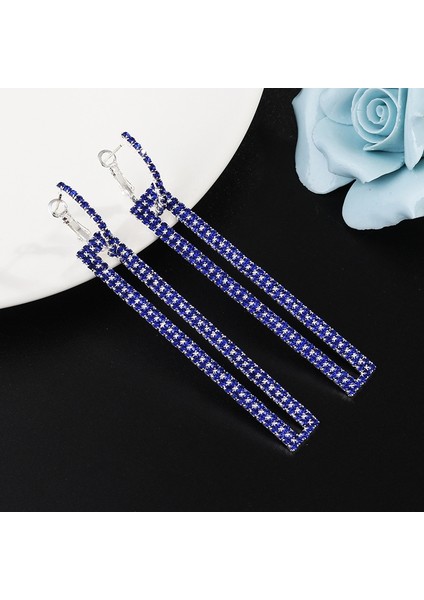 Rectangle Rhinestone Earring (Blue) (Yurt Dışından)