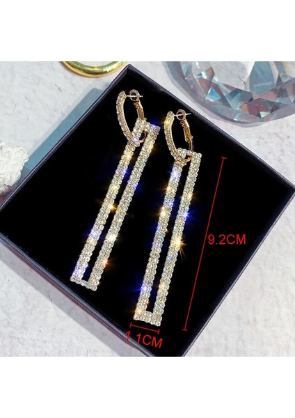 Rectangle Rhinestone Earring (Blue) (Yurt Dışından)