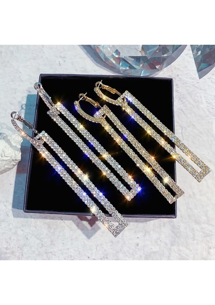 Rectangle Rhinestone Earring (Blue) (Yurt Dışından)