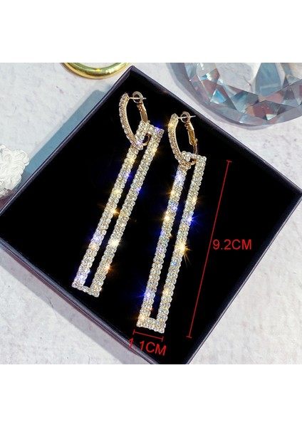 Rectangle Rhinestone Earring (Gold) (Yurt Dışından) modelleri