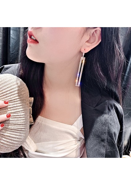 Rectangle Rhinestone Earring (Rose Gold) (Yurt Dışından)