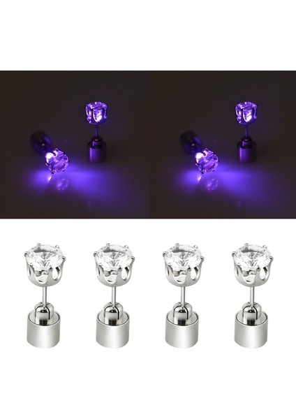 4 Adet LED Küpe Parlayan Işık Yukarı Mas Küpe (Purple) (Yurt Dışından)