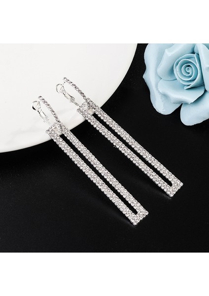 Rectangle Rhinestone Earring (Silver) (Yurt Dışından) fırsatları