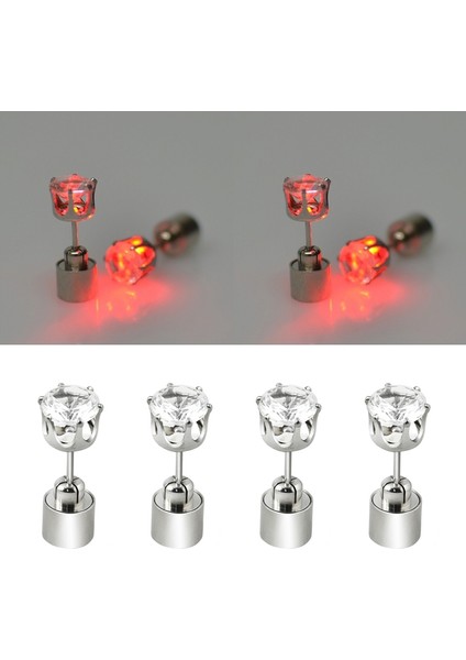 4 Adet LED Küpe Parlayan Işık Yukarı Mas Küpe (Red) (Yurt Dışından)