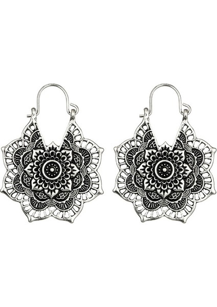 Vintage Etnik Tarzı Metal Ajur Çiçek Küpe (Silver) (Yurt Dışından)