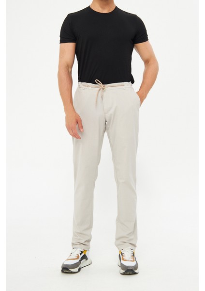 Yazlık Rahat Beli Lastikli Bej Pantolon