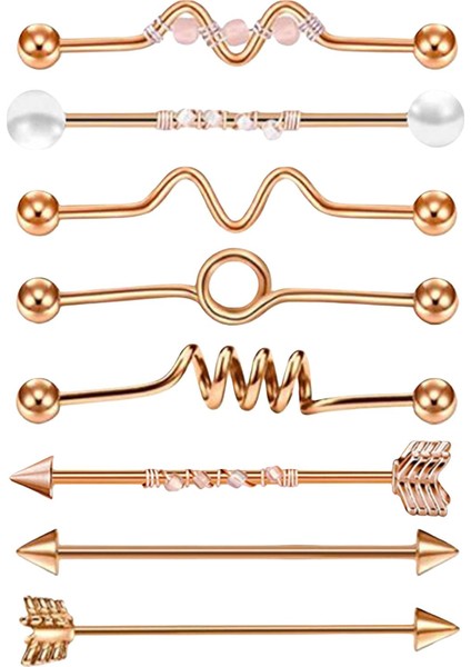 8x Endüstriyel Barbell Seti Vücut Takı Kadın 8 Pcs Gül Altın Küpe (Yurt Dışından)