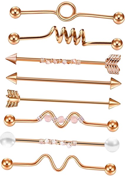 8x Endüstriyel Barbell Seti Vücut Takı Kadın 8 Pcs Gül Altın Küpe (Yurt Dışından)