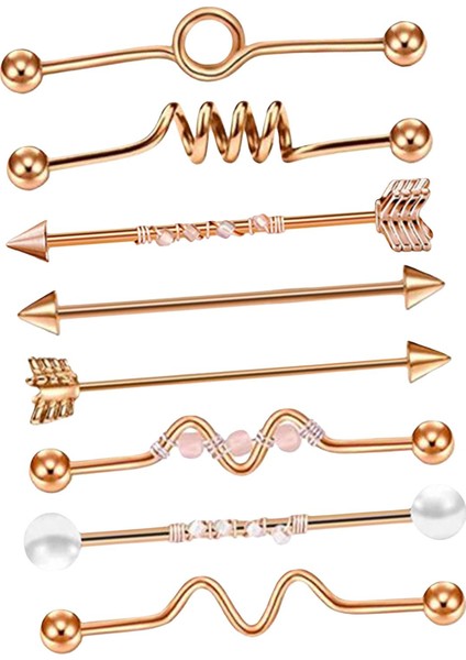 8x Endüstriyel Barbell Seti Vücut Takı Kadın 8 Pcs Gül Altın Küpe (Yurt Dışından)