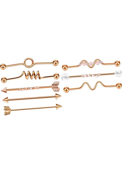 8x Endüstriyel Barbell Seti Vücut Takı Kadın 8 Pcs Gül Altın Küpe (Yurt Dışından)