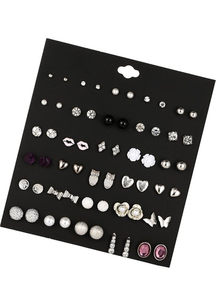 30 Çift Saplama Dizileri Yuvarlak Top Inci Bowknot Geometrik Desen Dizileri E Küpe (Yurt Dışından) modelleri