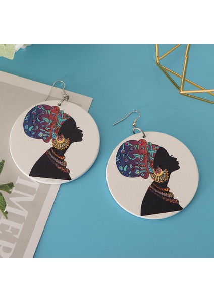Blesiya Etnik Vintage Yuvarlak Afrikalı Lady Tribe Ahşap Dangly Sapı Küpe (Yurt Dışından)