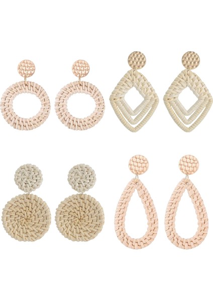 4 Çift Rattan Geometrik Boho Için Açık Renkli Küpe (Yurt Dışından) fiyatları