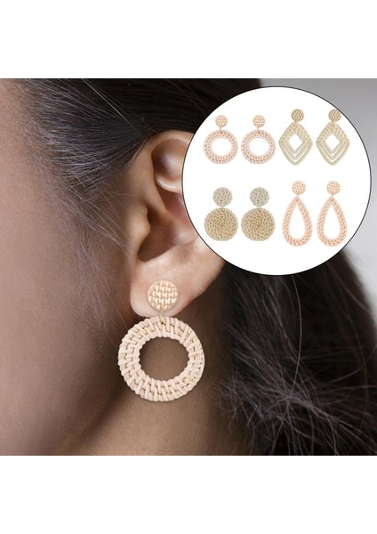 4 Çift Rattan Geometrik Boho Için Açık Renkli Küpe (Yurt Dışından) modelleri