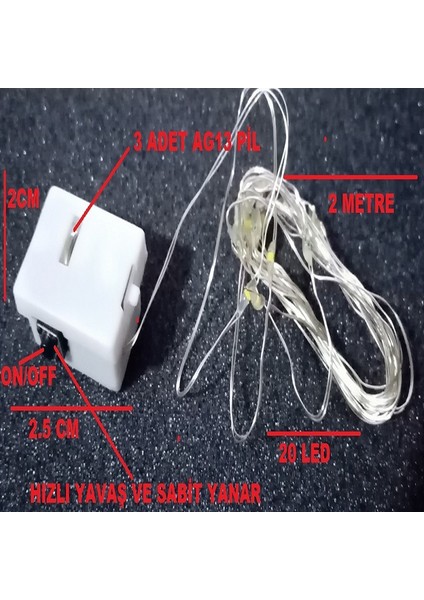 Dekor Düğün Işıkları Gün Işığı LED Işık Warm Light Hızlı Yavaş Sabit Yanar Pilli LED Işık 2 Metre modelleri