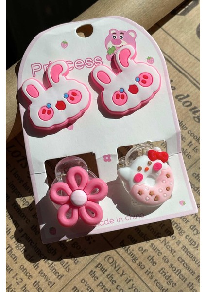 2'li Lastik ve 2'li Mandal Set Toka Beyaz-Pembe SBT1617