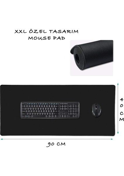 Kenarı Hassas Dikişli 90X40 Siyah Uzun Klavye Fare Altlık Kaydırmaz Taban Mousepad Hassas Dikişli Gaming Oyuncu Silinebilir Su Tutmaz