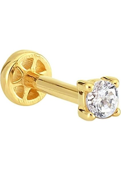 Tektaş Altın Tragus Piercing Dört Tırnak 14 Ayar Sarı