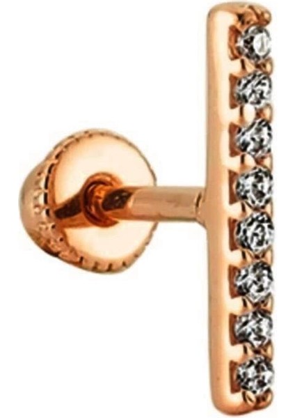 Taşlı Altın Helix Piercing 14 Ayar Rose