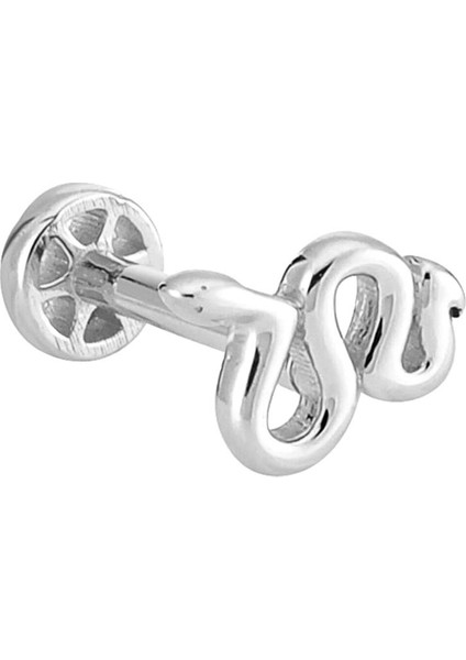 Yılan Altın Tragus Piercing 14 Ayar Beyaz