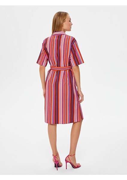 Kısa Kollu Çizgili Poplin Elbise 67218 fırsatları