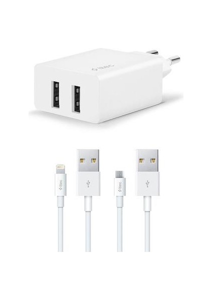 T.tec Şarj USB Başlık Çift Çıkış Iphone+Micru Osb Kablo 2.4A 2SCS21DB