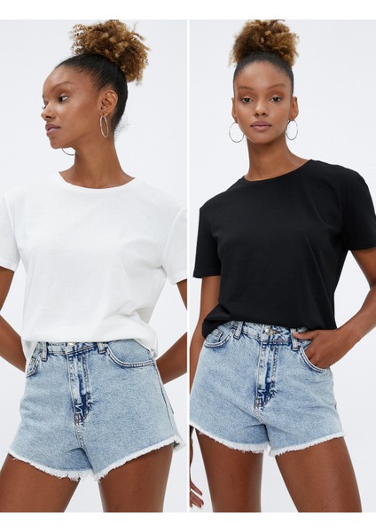 2'li Basic Tişört Seti Bisiklet Yaka Çok Renkli Pamuklu