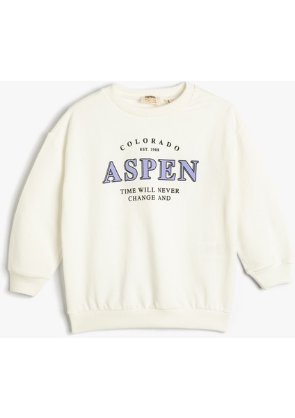Sweatshirt Pamuklu Şardonlu Bisiklet Yaka Aspen Baskılı